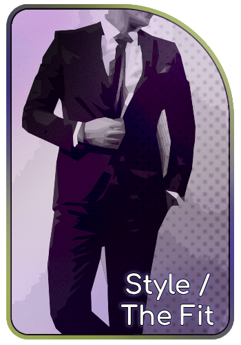 Illustration of a man adjusting his suit jacket, representing the Style and Fit category.
