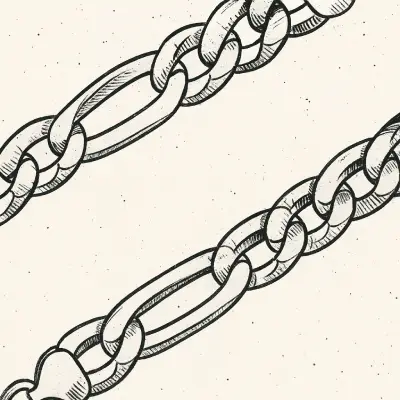 Close-up of a polished silver men's Figaro chain featuring a pattern of three short links followed by one elongated link.