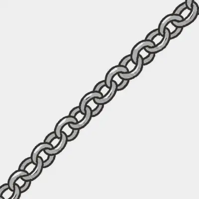 Close-up of a silver men's rolo chain featuring round, symmetrical links for a balanced and sturdy look.