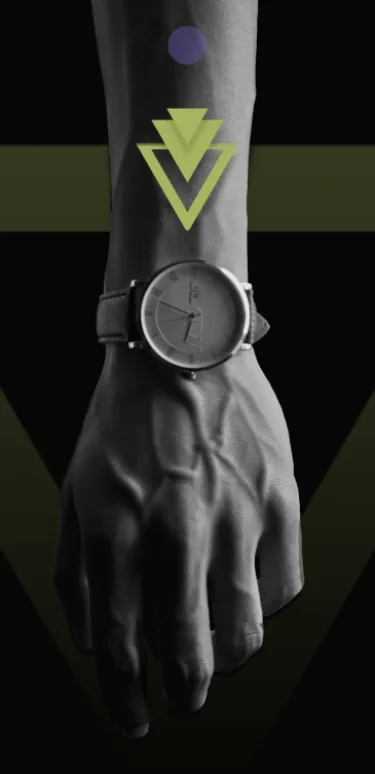 Man's left hand wearing a classic wristwatch on Snazzy guy homepage.