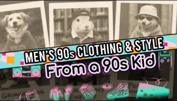 Three animals dressed in retro outfits highlight men's 90s clothing and style in a playful, nostalgic design.