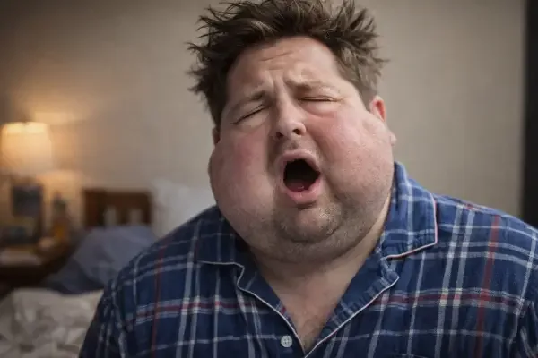 Man with an exaggerated puffy face illustrating facial swelling before steps to reduce face bloating.