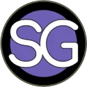SnazzyGuy SG logo featuring white SG lettering inside a purple circle with a black outer ring.