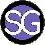 SnazzyGuy SG logo featuring white SG lettering inside a purple circle with a black outer ring.
