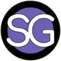 SnazzyGuy SG logo featuring white SG lettering inside a purple circle with a black outer ring.