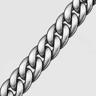 Black and white illustration of a Cuban chain with thick interlocking links.