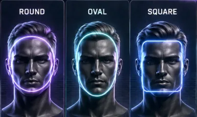 GOFS_f1 Illustration showing three common face shapes, round, oval, and square, to help explain how glasses on face shapes can complement different facial features.