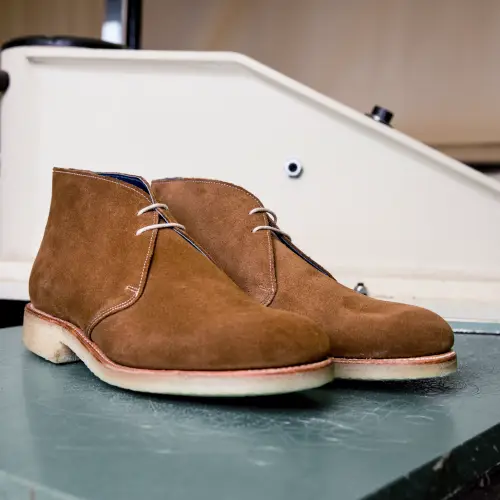 Brown suede chukka boots shown among classic types of men's shoes.