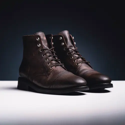 Dark brown lace-up dress boots shown among classic types of men's shoes.